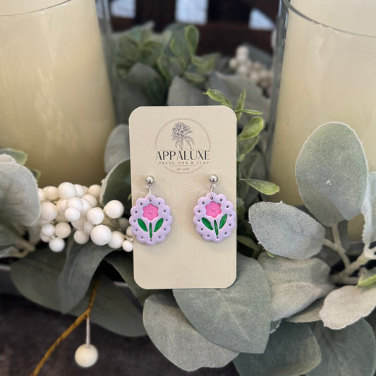 Painted Floral Scalloped Framed Dangles